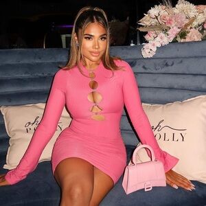 Oh Polly - Hot Pink Rhinestone Cut-out Dress